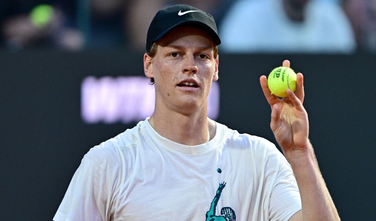 Italy’s Jannik Sinner during a training session at Foro Italico sports complex, ahead of the Italian Open tennis tournament, in Rome on Monday. (AFP)