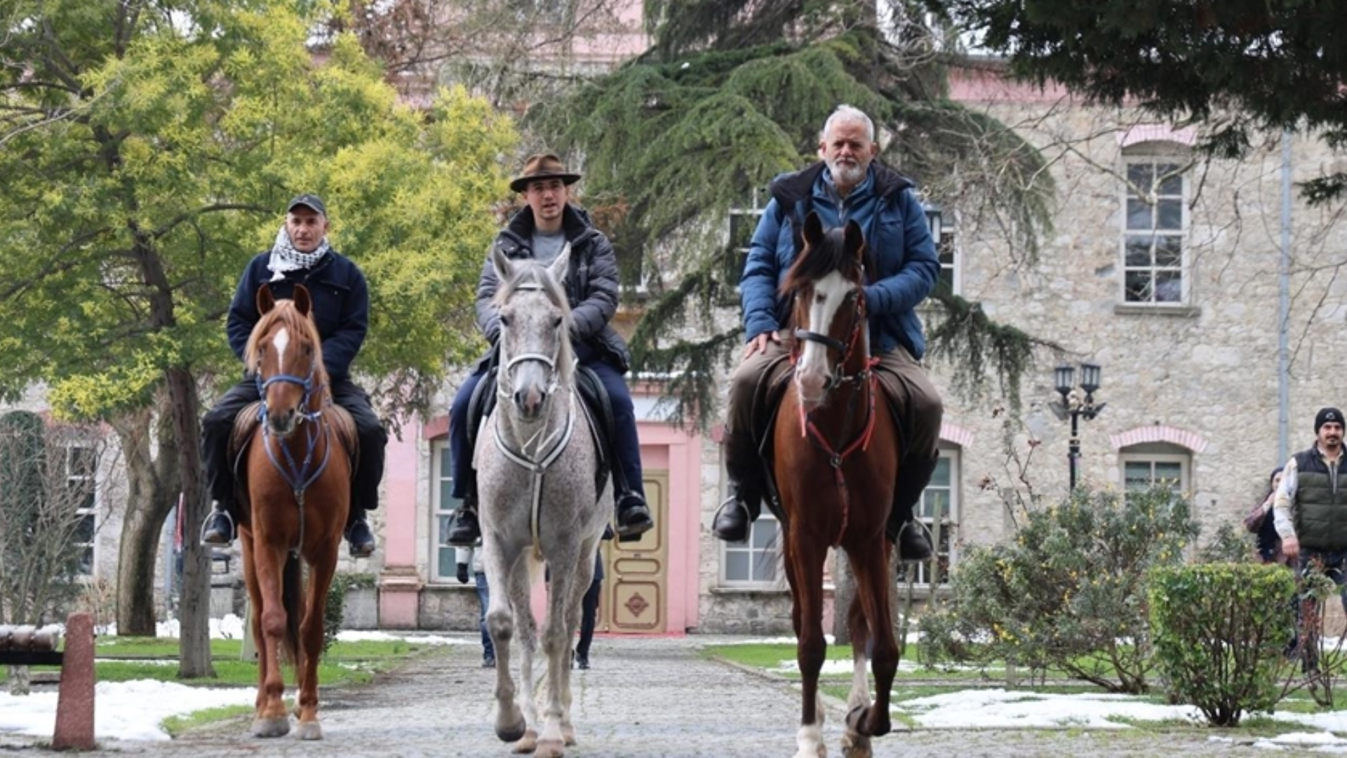 Abdelkader Harkassi, Abdallah Hernandez and Tariq Rodriguez are fulfilling a long-held ambition by completing a historic Hajj pilgrimage on horseback. (Supplied)