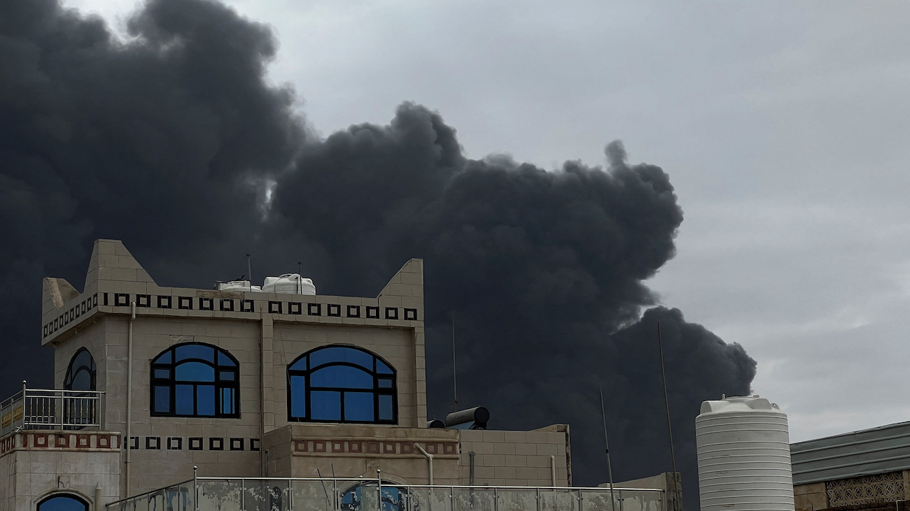 Smoke billows after an Israeli strike on a power plant, in Sanaa, Yemen, May 6, 2025. (Reuters)