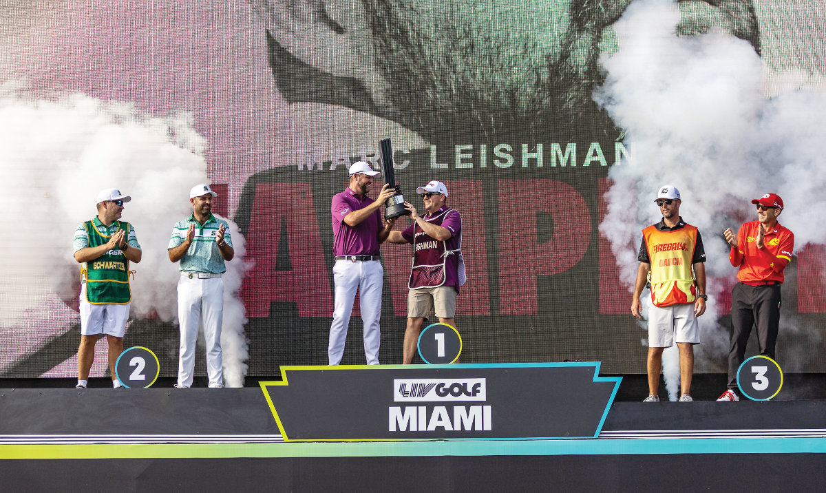 Marc Leishman of Ripper GC celebrates winning during Day 3 of LIV Golf Miami at Trump National Doral Miami on April 6 in Doral, Florida. (AFP)