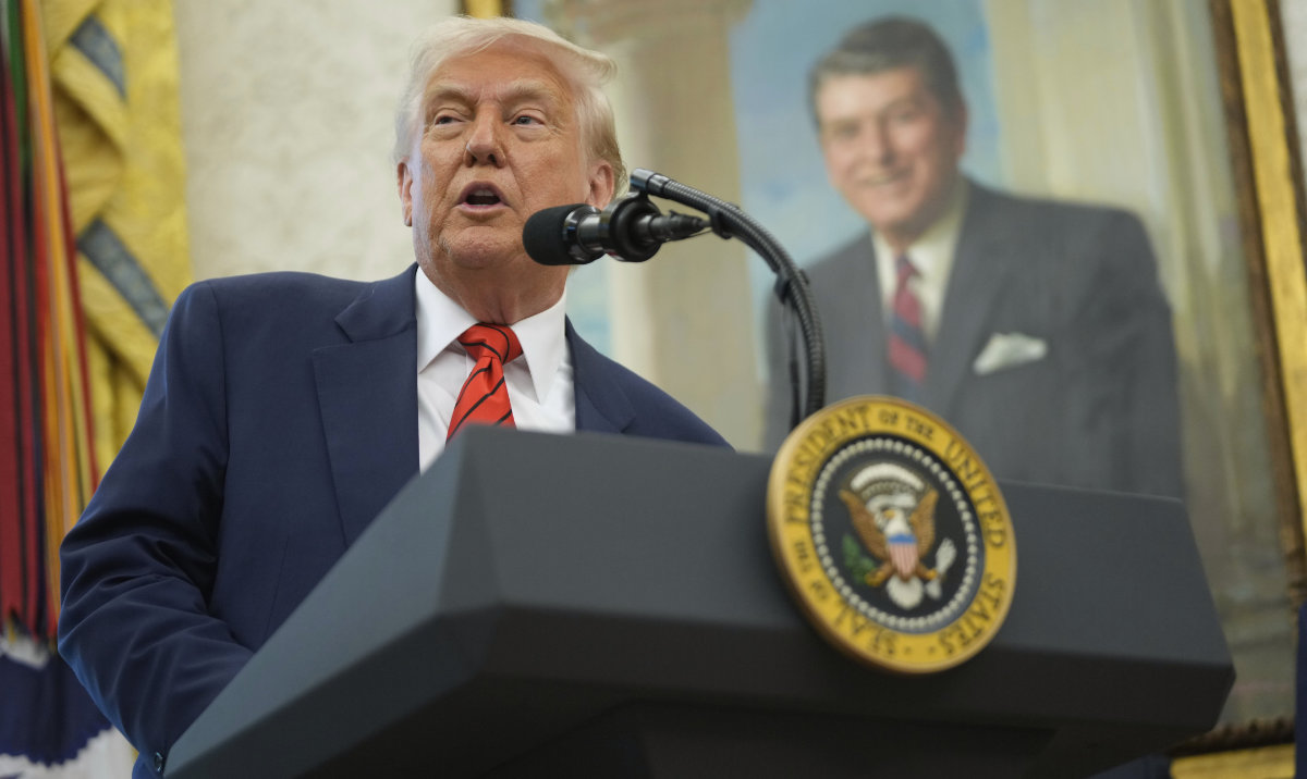 President Donald Trump speaks before Steve Witkoff is sworn as special envoy during a ceremony in the Oval Office of the White House, Tuesday, May 6, 2025, in Washington. (AP)