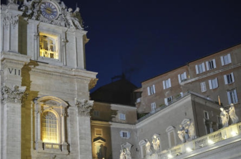 Black smoke billows from the chimney of the Sistine Chapel during the conclave to elect a new pope, at the Vatican, May 7, 2025. (AP)