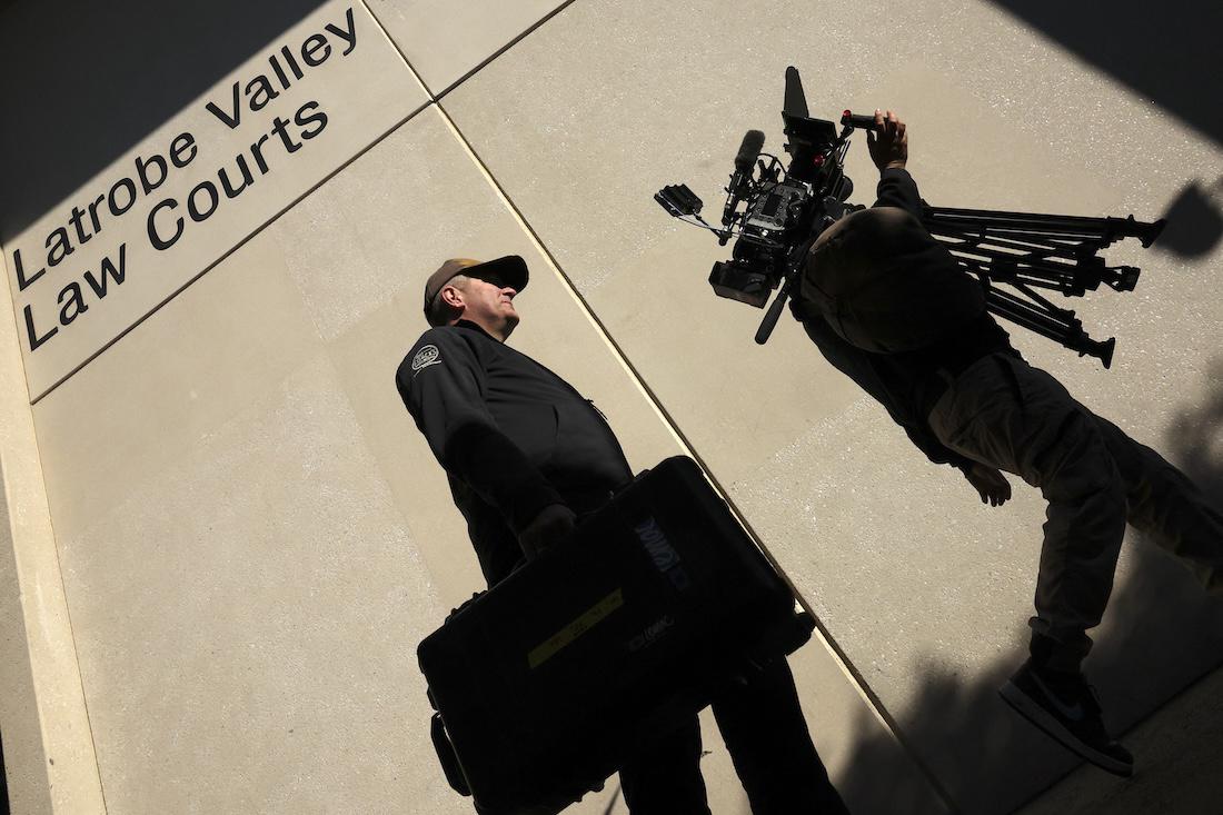 Media crews assemble outside Latrobe Valley Magistrates' Court. (File/AFP)