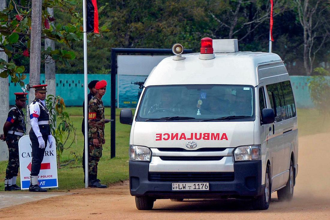 An ambulance transports victims of a helicopter crash, in Maduru Oya, east of capital Colombo. (File/AFP)