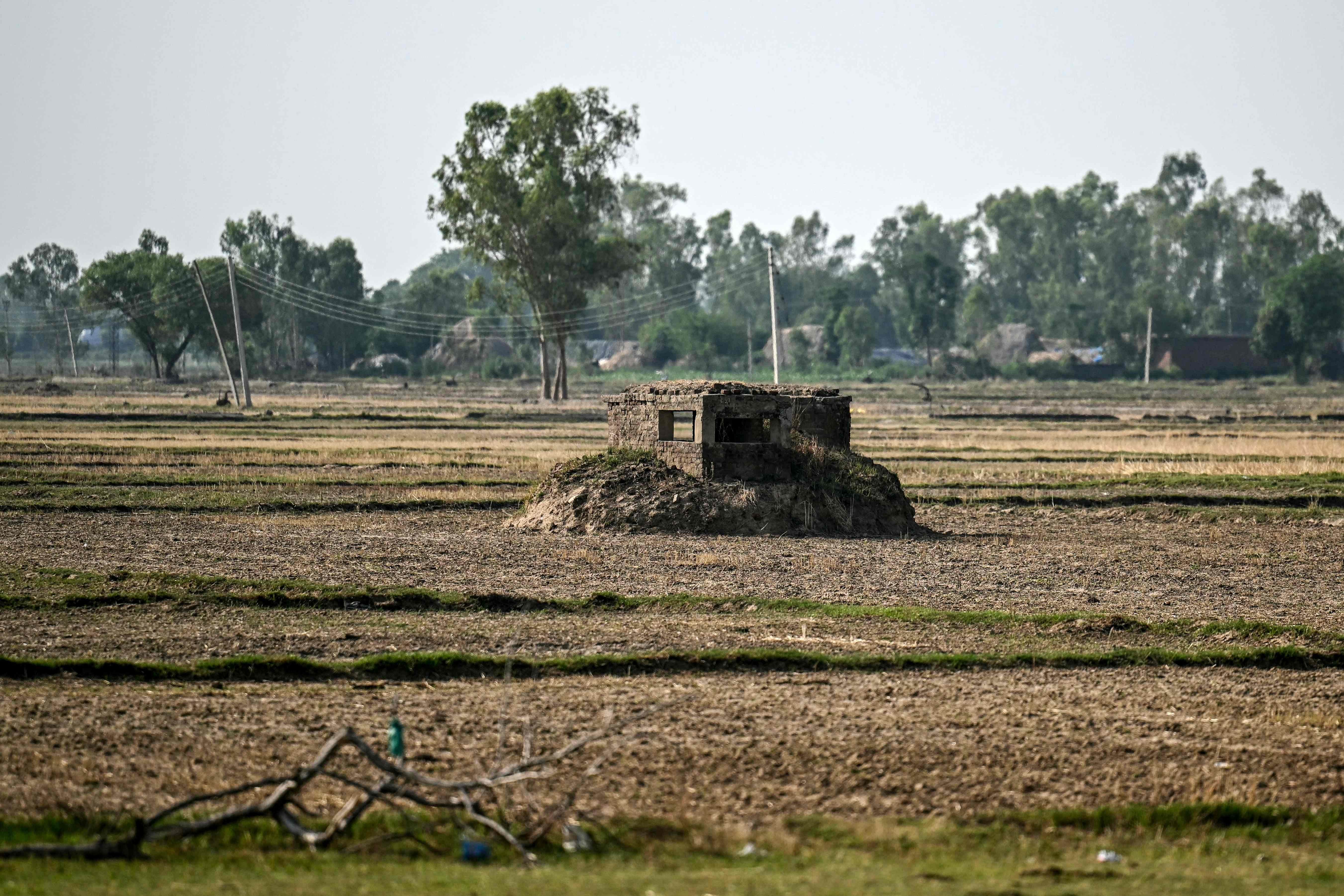 A bunker is pictured in a field near the border area in India's Jammu region on May 10, 2025, amid a surge in border tensions. (AFP)