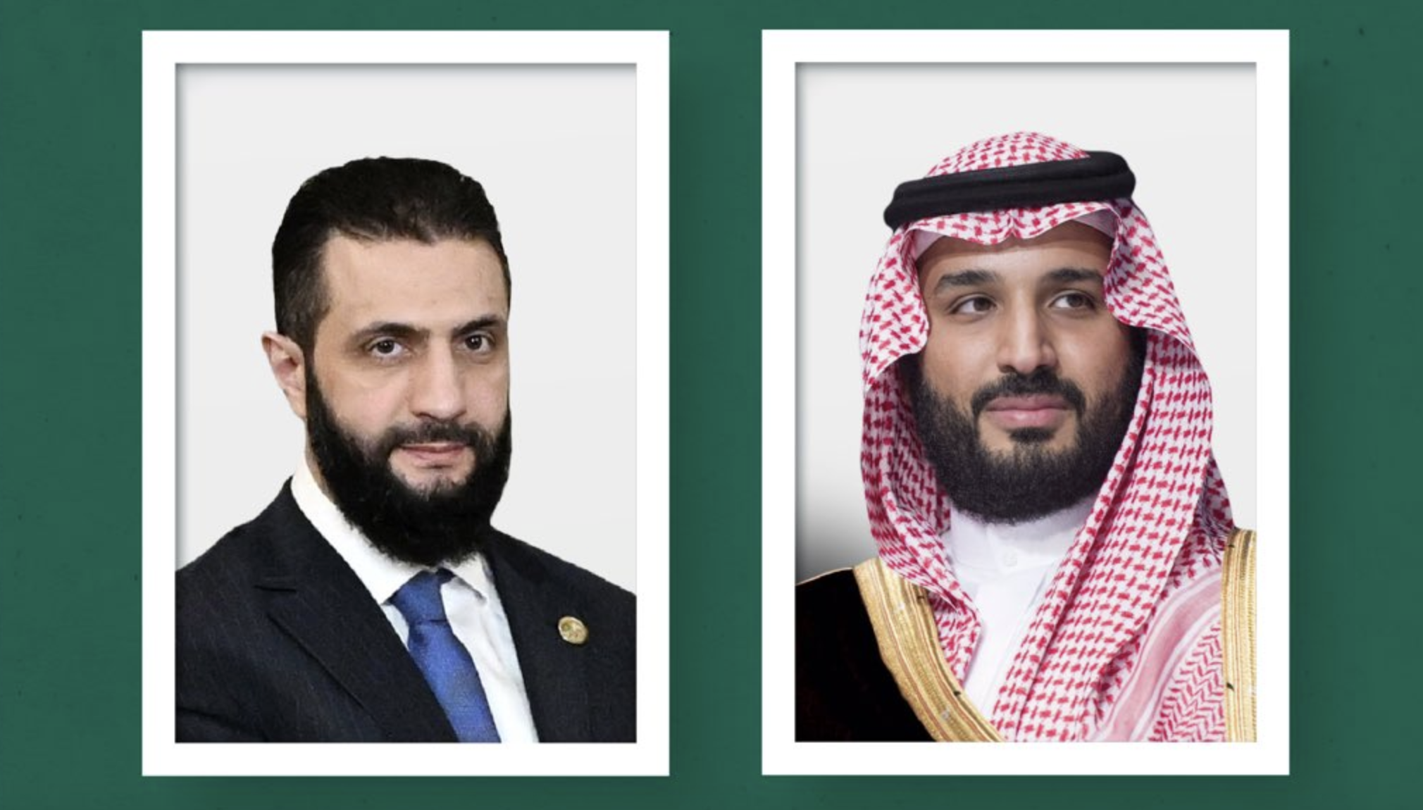 Saudi Crown Prince Mohammed bin Salman and Syria’s President Ahmed Al-Sharaa held a phone call on Sunday. (KSAMOFA)