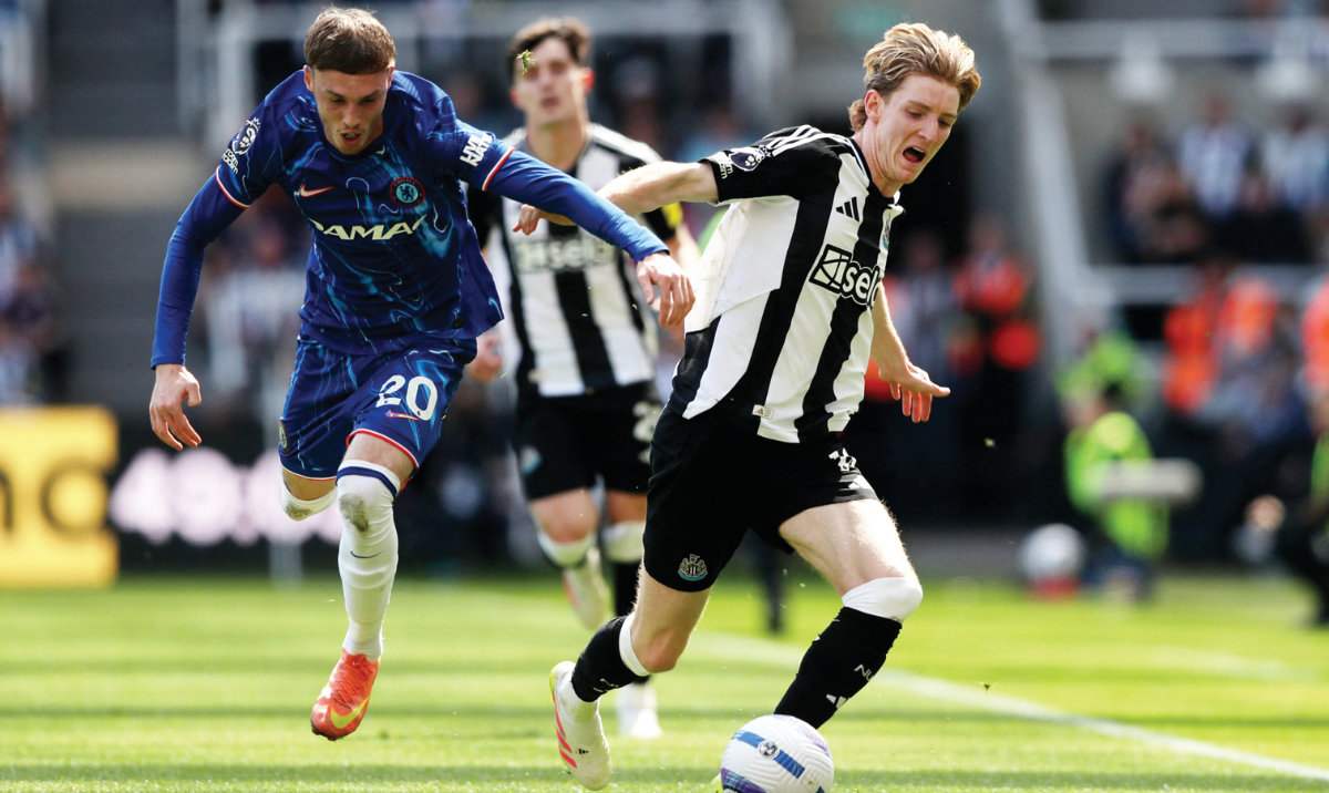 Chelsea’s Cole Palmer in action with Newcastle United’s Anthony Gordon at the match in Newcastle on Sunday. (AFP)