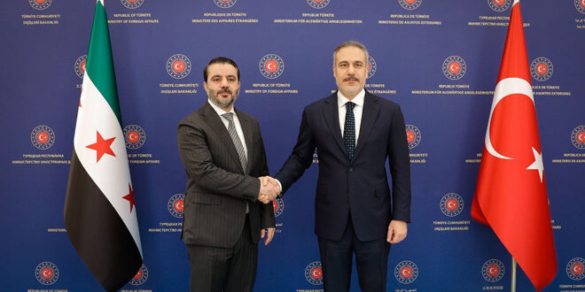 Syrian Foreign Minister Asaad Al-Shaibani and his Turkish counterpart, Hakan Fidan, in Ankara. (SANA)