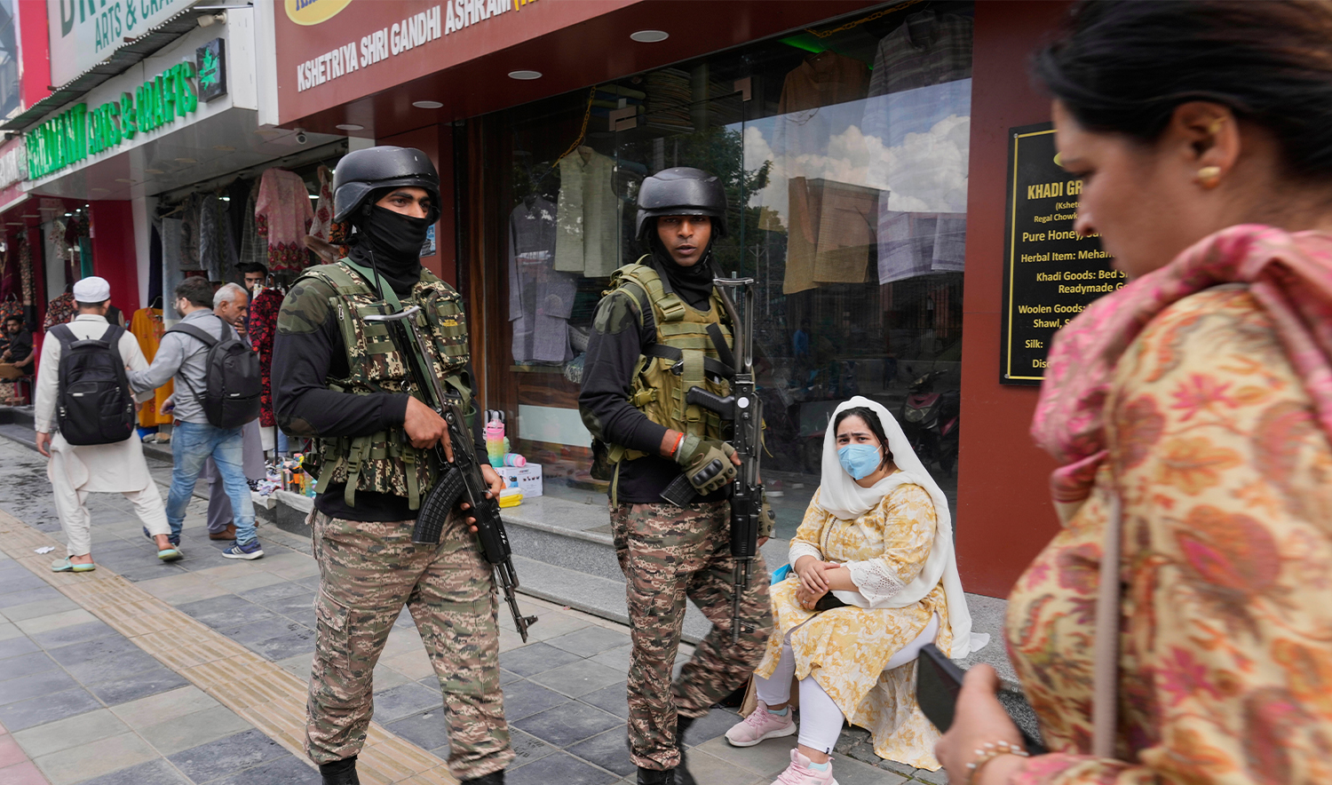 Indian soldiers guard in Srinagar, in Indian-administered Kashmir, on May 12, 2025. (AP/File)