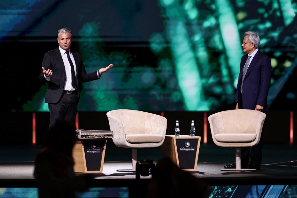 Tareq Amin, CEO of Humain, and Jensen Huang, CEO of NVIDIA, attend the Saudi-U.S. Investment Forum, in Riyadh, Saudi Arabia May 13, 2025. (Reuters)