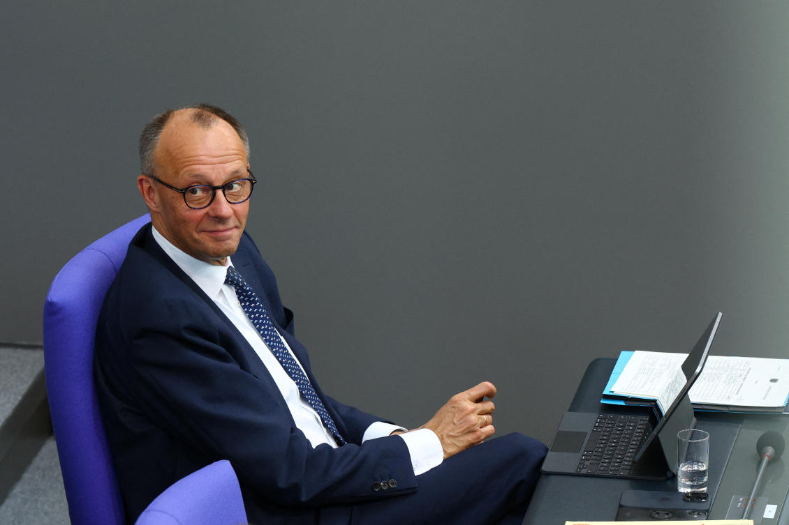 German Chancellor Friedrich Merz attends a plenum session of the lower house of parliament, the Bundestag, in Berlin on May 14, 2025. (Reuters)