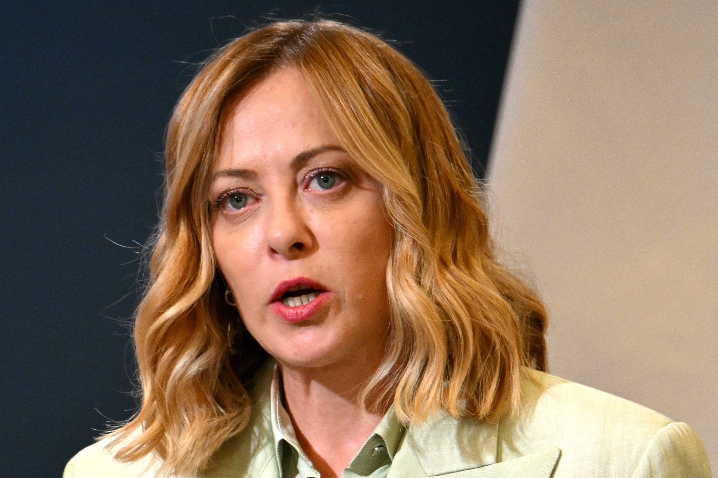 Italy's Prime Minister Giorgia Meloni talks to media during a conference in Rome. (File/AFP)