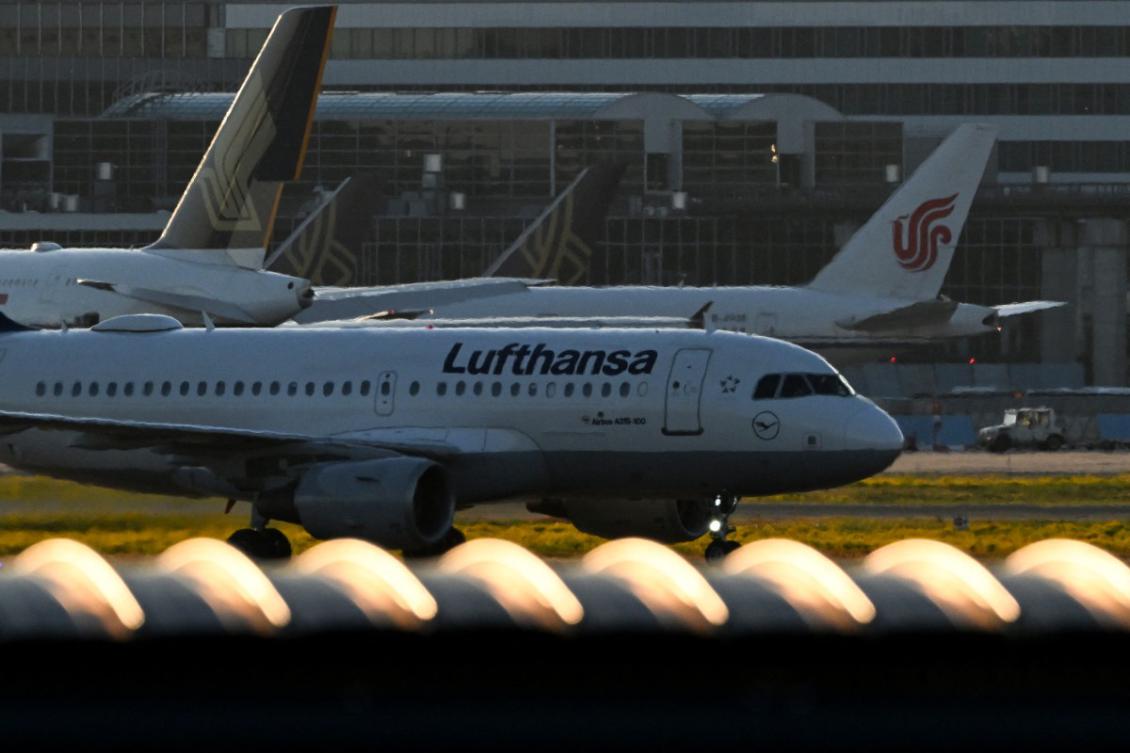 A jet of German airline Lufthansa is pictured at the airport in Frankfurt am Main, western Germany, on April 28, 2025. (File/AFP)