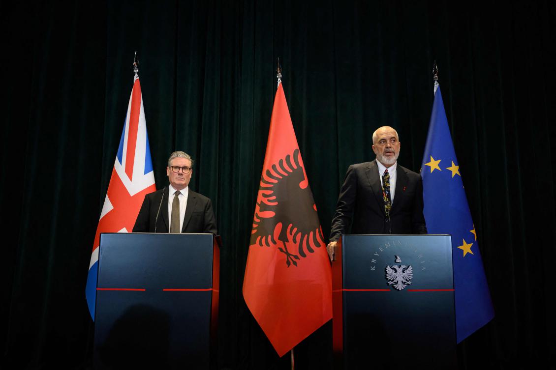 Britain’s Prime Minister Keir Starmer looks on as he addresses media representaives during a joint press conference with Albania’s Prime Minister Edi Rama at The Kryeministria in Tirana on May 15, 2025. (AFP)