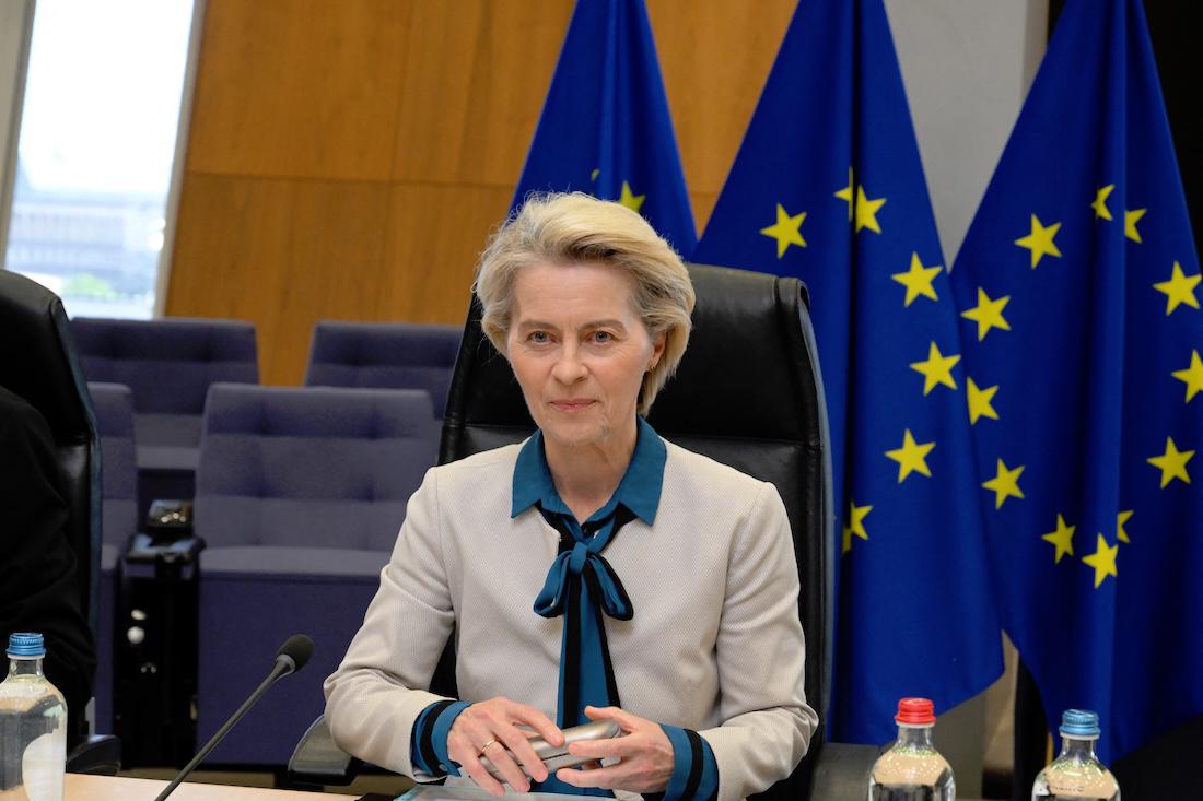 European Commission President Ursula Von der Leyen looks on during a strategic dialogue meeting with leaders of European chemicals industry in Brussels. (File/AFP)