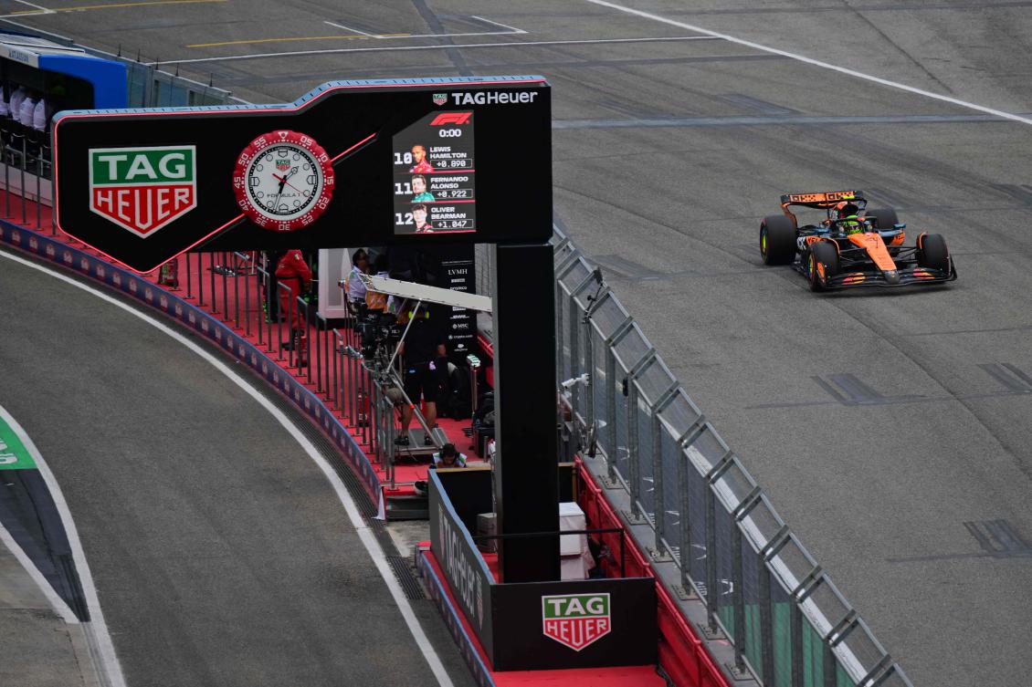 McLaren’s British driver Lando Norris races during a practice session for the 2025 Emilia Romagna Formula One Grand Prix at the Imola autodrome in Imola, on May 17, 2025. (AFP)