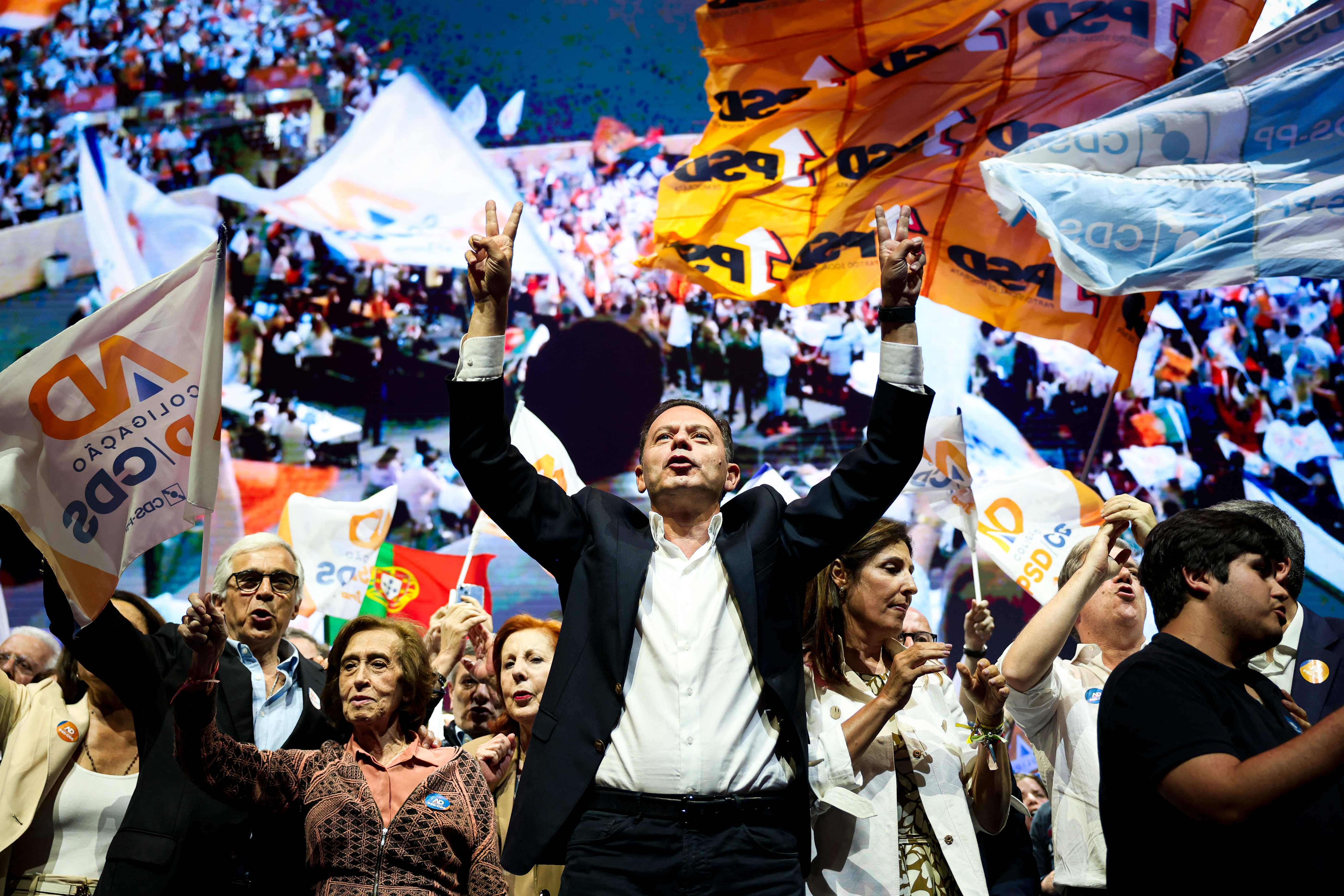Portuguese Prime Minister Luis Montenegro at a campaign rally in Lisbon, Portugal. (AFP)