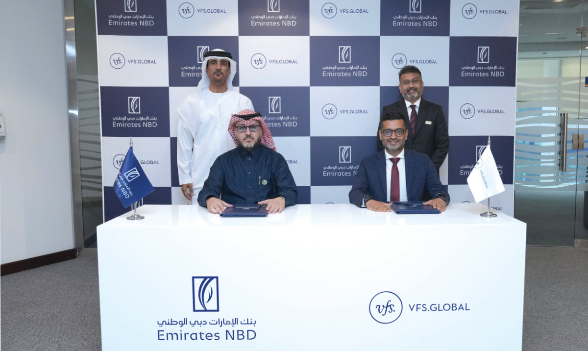 The agreement was signed by Emirates NDB’s Ghassan Najmeddin and VFS Global’s Sumanth Kapoor.