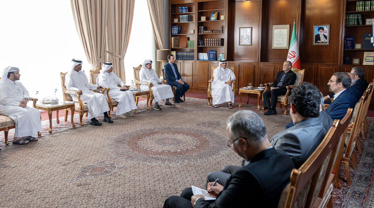 Iranian President Masoud Pezeshkian received Sheikh Mohammed Al-Thani. (QNA)
