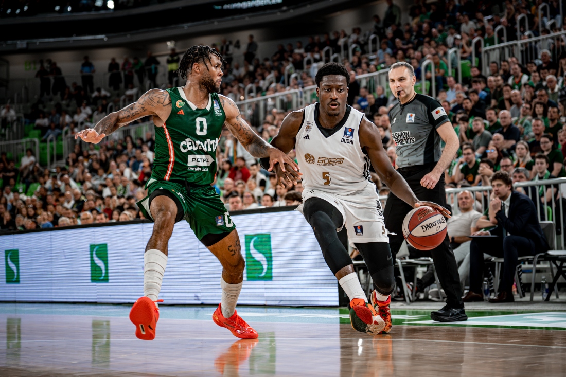 Action from Game 2 between Dubai Basketball and Cedevita Olimpija of Slovenia in the ABA League quarter-finals. (SUPPLIED)