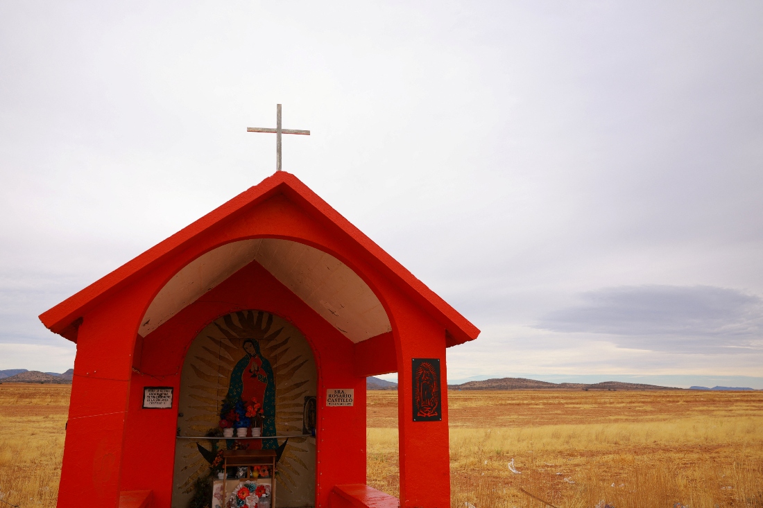A shrine to the Virgin of Guadalupe near the Chihuahua Regional Livestock Union, in Nuevo Palomas, Mexico. (Reuters).