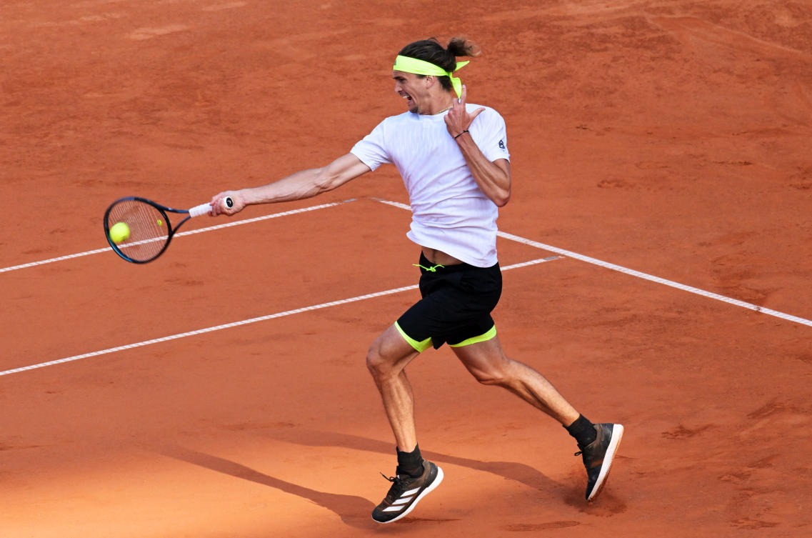 Germany’s Alexander Zverev in action during his round of 16 match against France’s Alexandre Muller — Hamburg European Open — Am Rothenbaum, Hamburg, May 21, 2025. (Reuters)