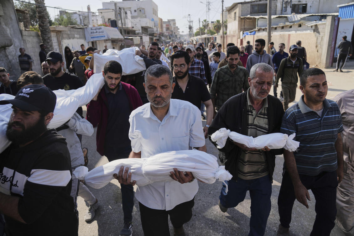 Stories about the plight of Palestinian civilians are less prominent, and largely avoid the harshest images emanating from Gaza, as international media outlets repeat the official line that Hamas is solely to blame for the civilian toll. (AP)