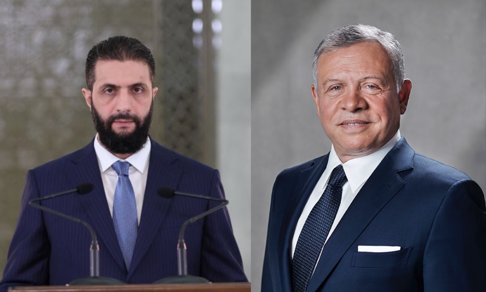 King Abdullah II of Jordan and Syrian Arab Republic interim President Ahmed Al-Sharaa. (Petra/SANA)