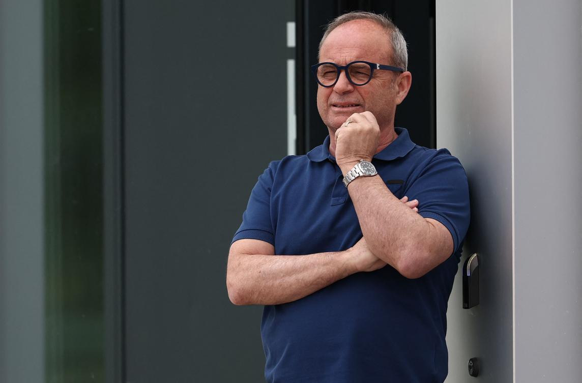 PSG’s Portuguese Football Adviser Luis Campos looks on during a training session ahead of the UEFA Champions League final match at the club training camp in Poissy, west of Paris, on May 21, 2025. (AFP)