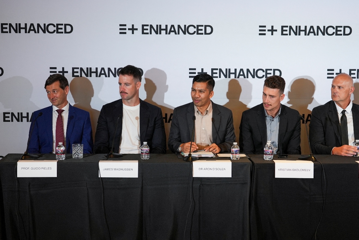 The Enhanced Games team attends a press conference to announce new games scheduled for 2026, in Las Vegas, Nevada, on Wednesday. (Reuters)