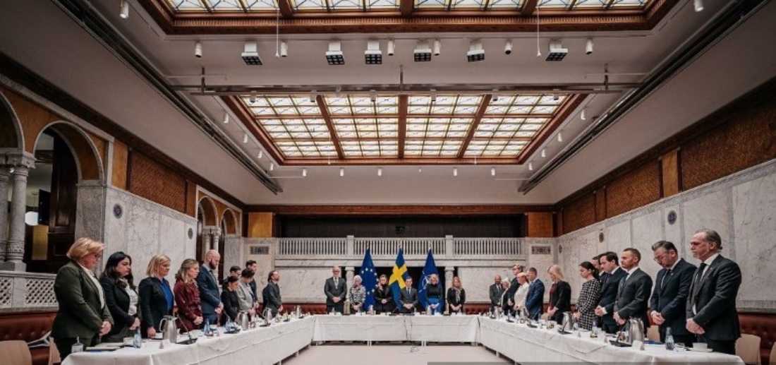 A photo of the Swedish Parliament in a moment of silence in Stockholm, Sweden. (AFP)