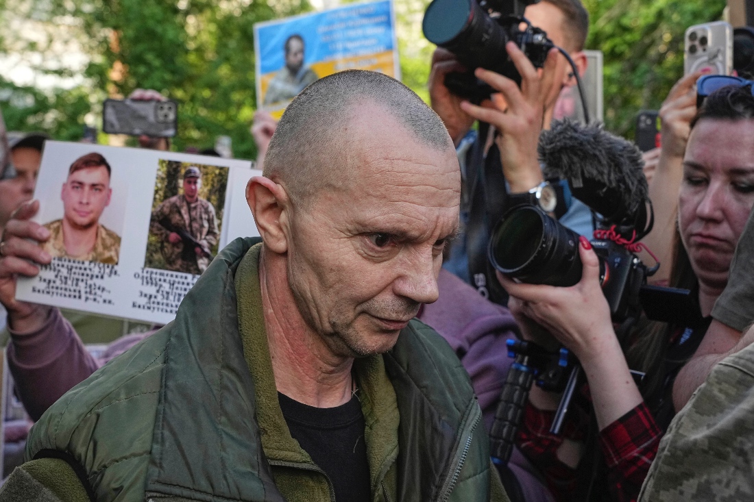 A Ukrainian soldier released from captivity during an exchange between Russia and Ukraine, in Chernyhiv region, Ukraine. (Reuters)
