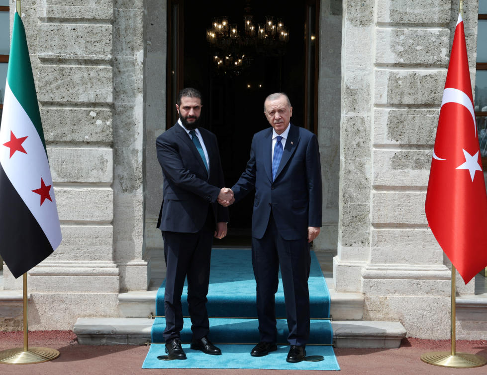 Turkiye’s President Tayyip Erdogan meets with Syrian President Ahmed Al-Sharaa in Istanbul, May 24, 2025. (Reuters)