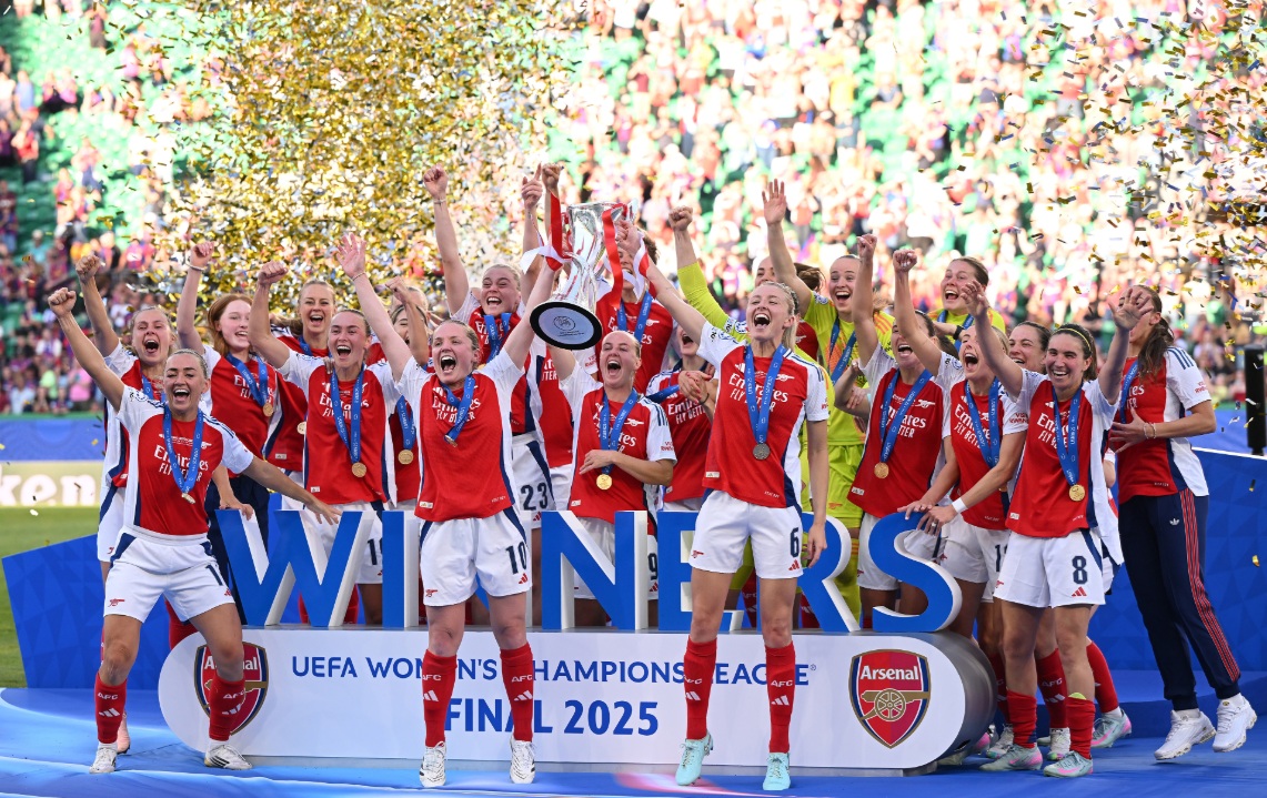 Arsenal forward Stina Blackstenius struck a late winner as the London team shocked holders Barcelona 1-0 on Saturday to claim their second Women's Champions League title and first in 18 years to the delight of their 5,000 travelling fans. (X/@ArsenalWFC)