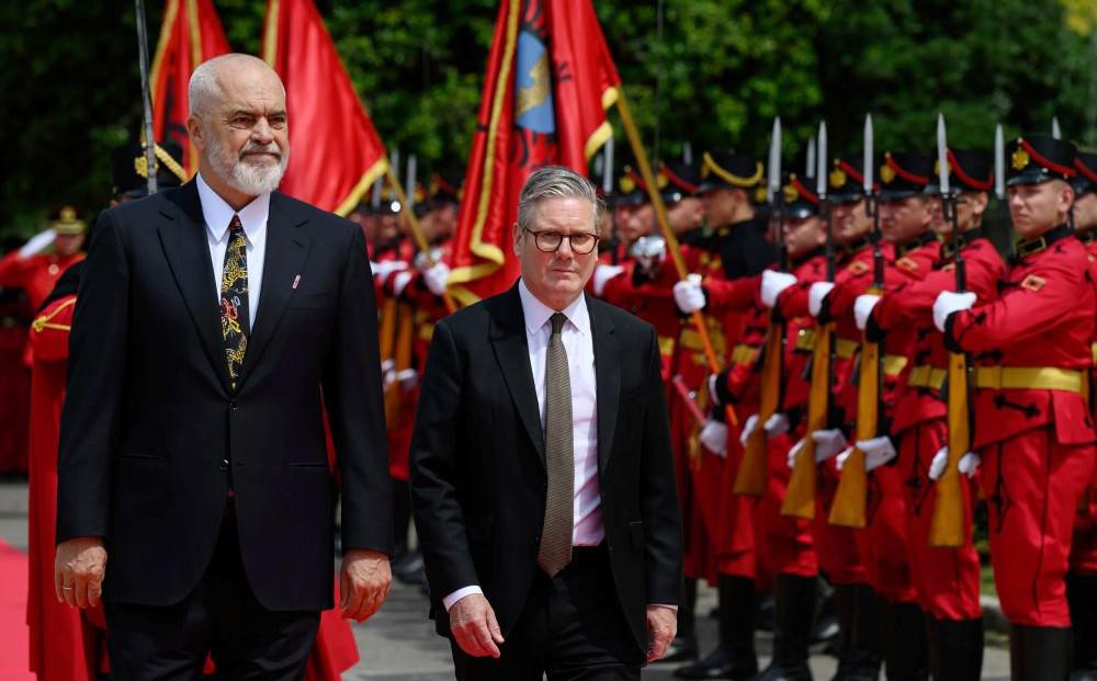Eddie Rama and Keir Starmer in Tirana, Albania, May 15, 2025. (AP Photo)