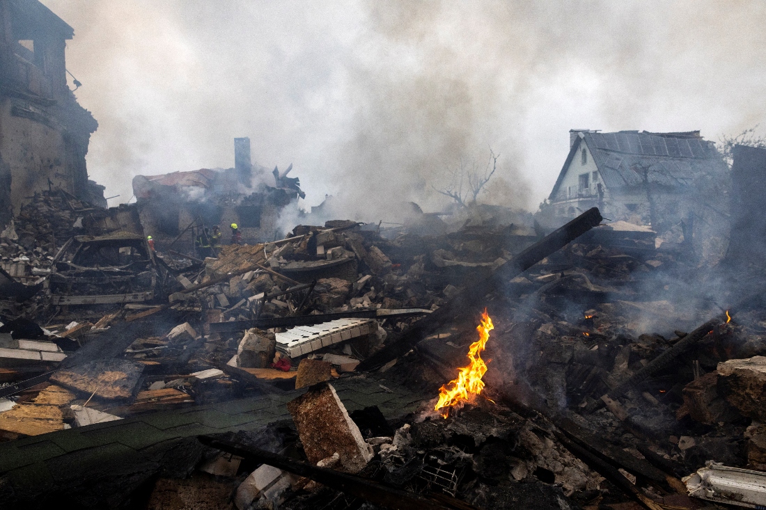 Aftermath of a Russian air strike on a private house in Kyiv, Ukraine. (Reuters)