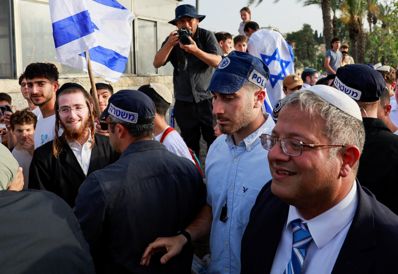 Israeli National Security Minister Itamar Ben-Gvir walks to visit the Damascus Gate to Jerusalem’s Old City in Jerusalem, May 26, 2025. (Reuters)