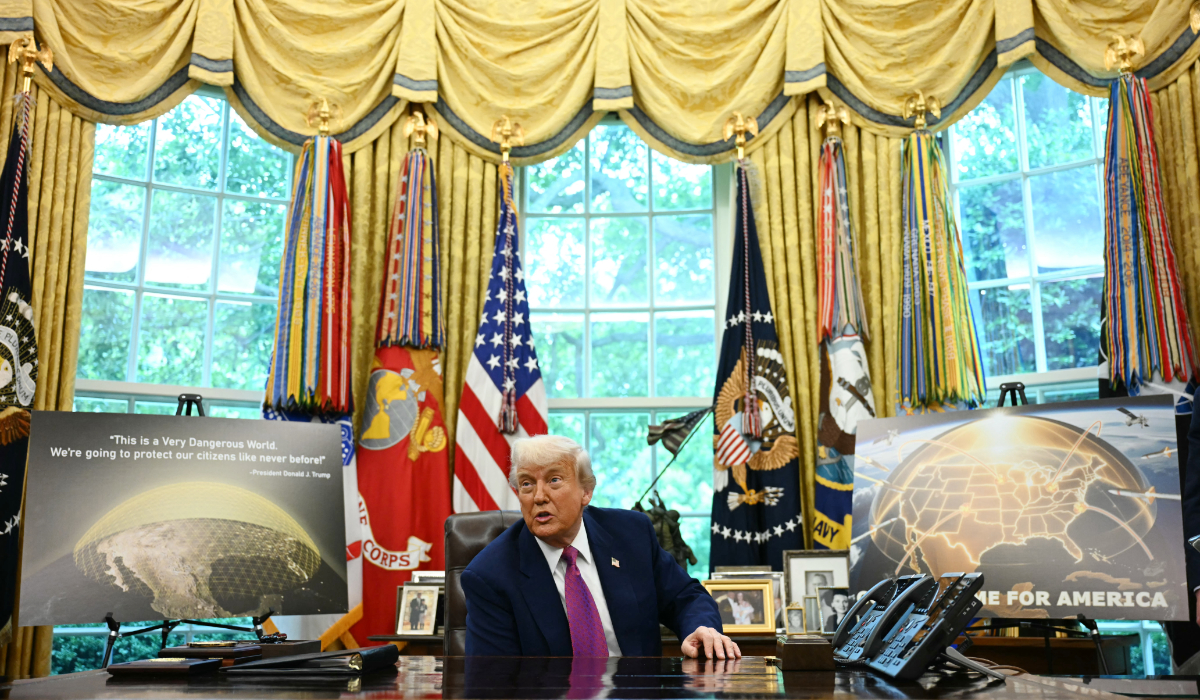 US President Donald Trump speaks about the Golden Dome missile defense shield, in the Oval Office of the White House on May 20, 2025, in Washington, DC. (AFP)