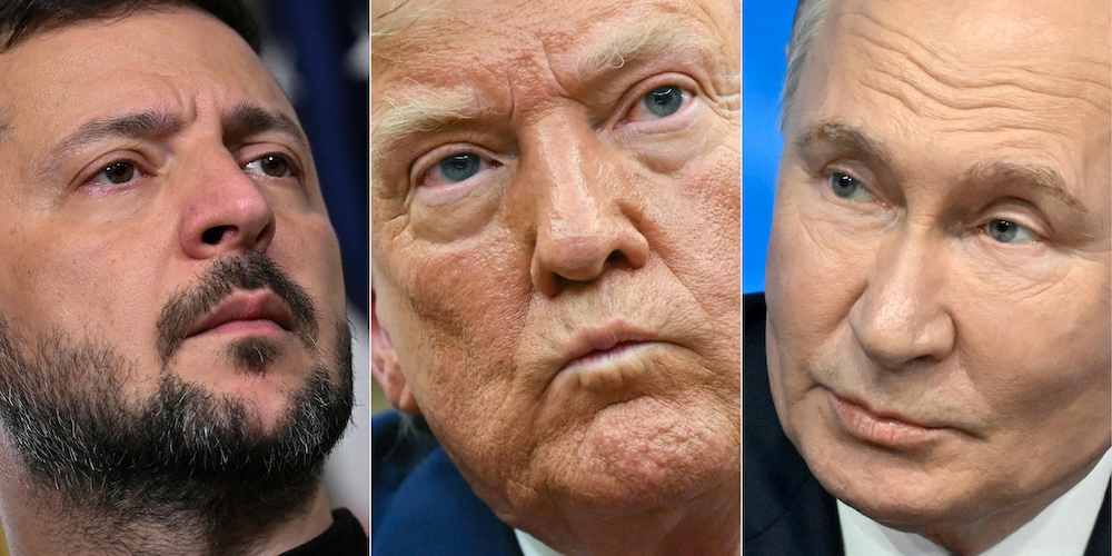 Ukrainian President Volodymyr Zelensky has said he was “ready” for a “Trump-Putin-me” meeting. (AFP)