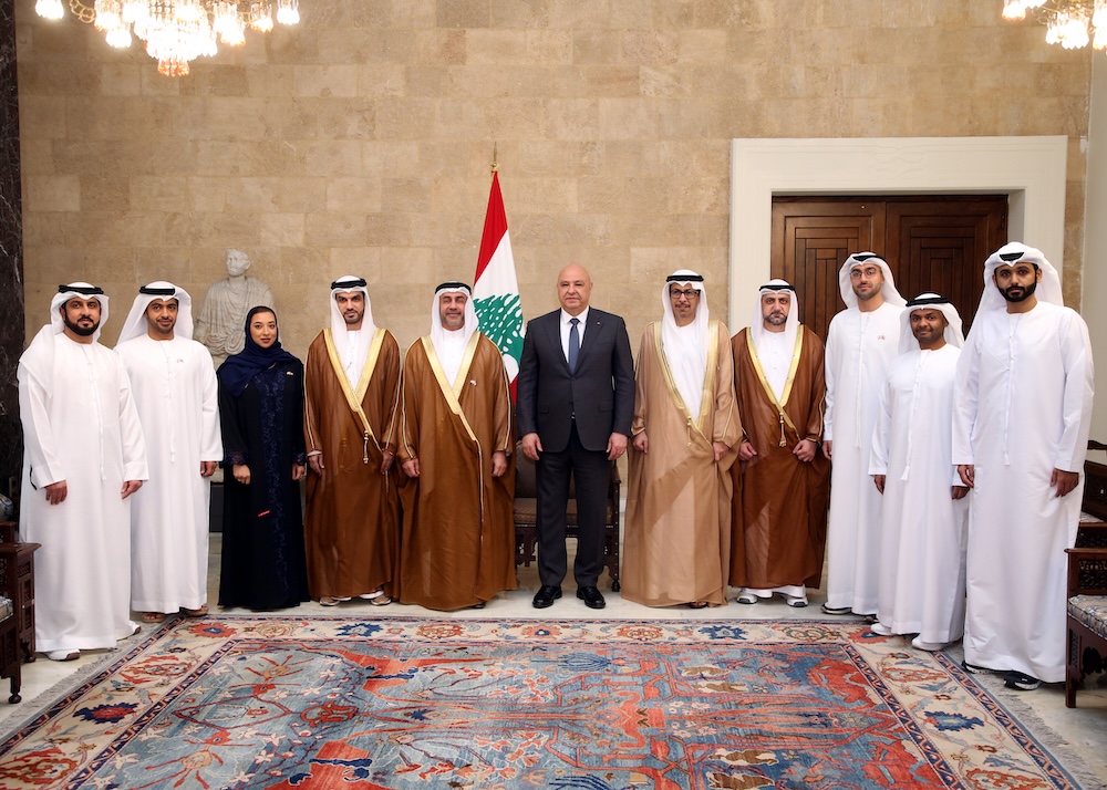 Lebanese President Joseph Aoun, center, with officials from the United Arab Emirates. (Supplied)