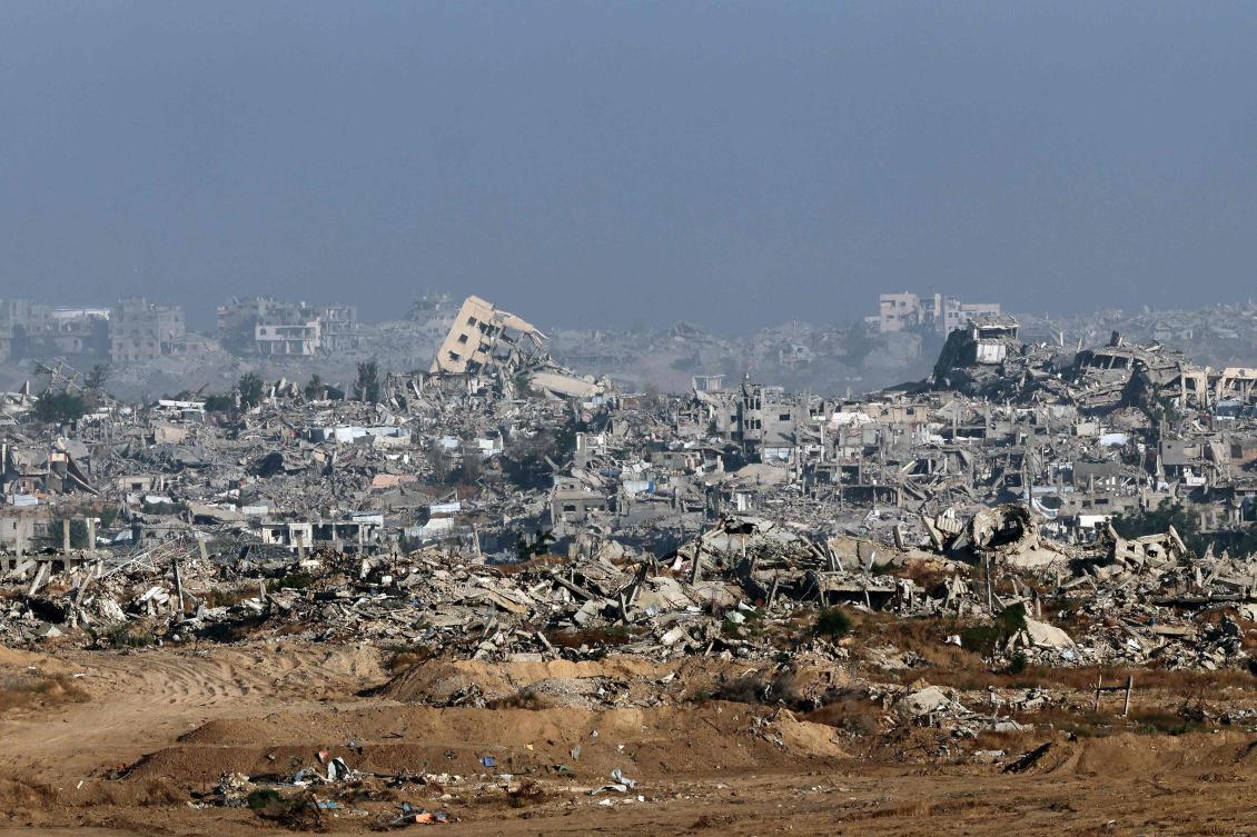This picture taken from the Israeli side of the border with the Gaza Strip shows destroyed buildings in the northern sector of the besieged Palestinian territory on May 29, 2025. (AFP)