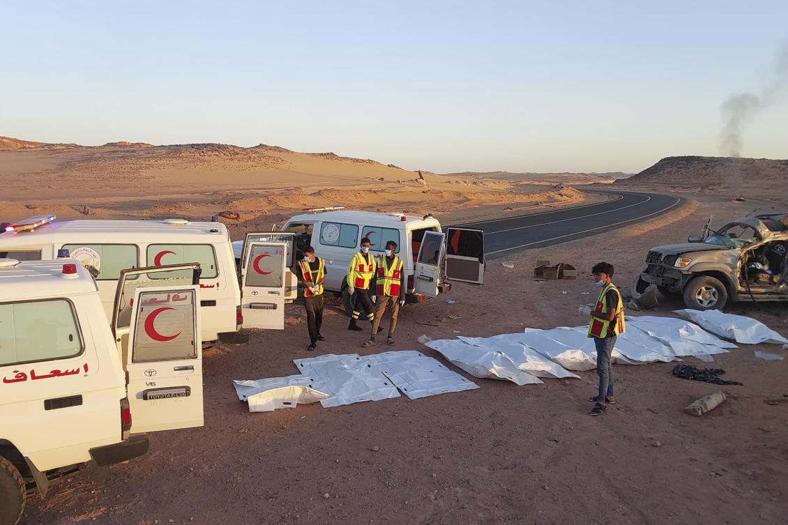 Authorities say 11 Sudanese migrants and a Libyan driver were killed in a car crash in the desert in Libya. (AP)