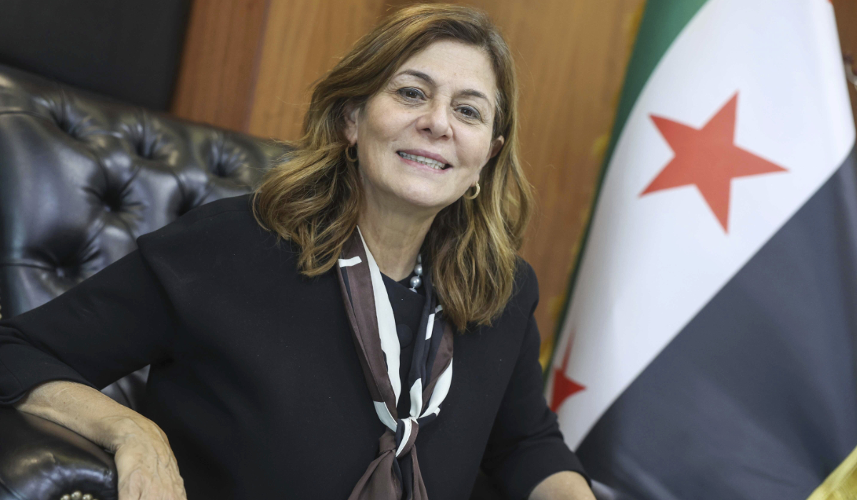 Syrian Minister of Social Affairs and Labor Hind Kabawat, speaks during an interview with the Associated Press, in Damascus, Syria, Monday, May 12, 2025. (AP)