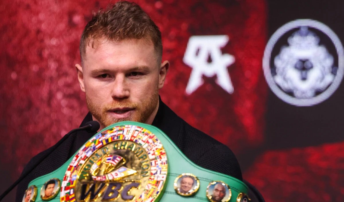 Mexico's Canelo Alvarez speaks during a press conference in Riyadh on May 1, 2025, ahead of his super middleweight boxing match against Cuba's William Scull. (AFP)