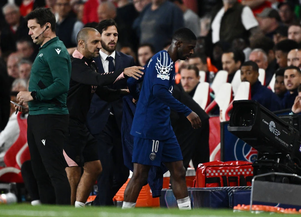 Paris St. Germain’s Ousmane Dembele after being substituted during their Champions League — Semi Final — First Leg — against Arsenal at Emirates Stadium, London, Apr. 29, 2025. (Reuters)