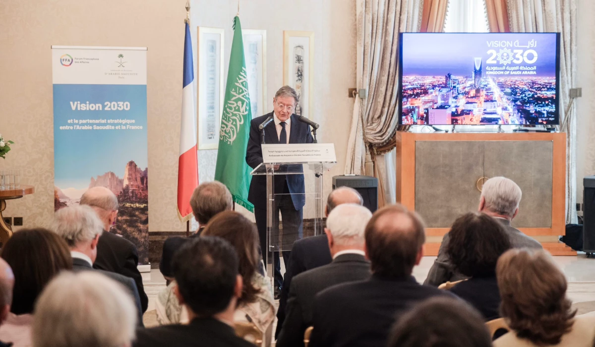 President of Francophone Business Forum Steve Gentili delivered a speech on the growing partnerships in business, technology and the financial sector. (X @KSAembassyFRA)