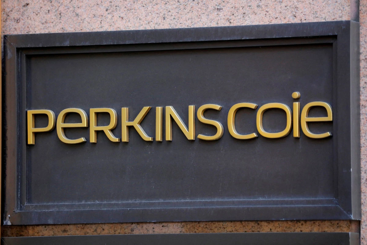 Signage is seen outside of the law firm Perkins Coie at their legal offices in Washington, D.C. (Reuters)