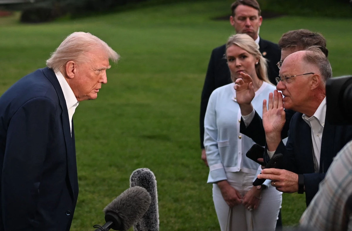 US President Donald Trump takes questions from the press on the South Lawn upon returning to the White House in Washington on May 4, 2025. He spent the weekend in Florida at Mar-a-Lago. (AFP)
