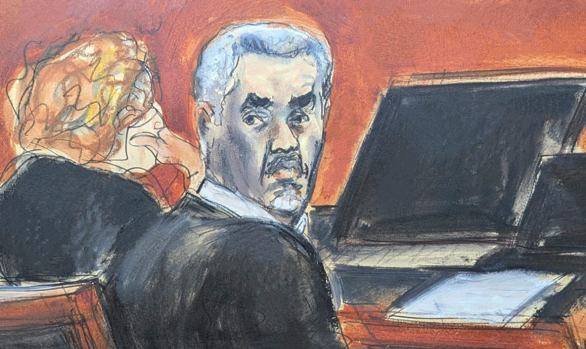 Sean 'Diddy' Combs, right, turns around and looks at the audience during jury selection at Manhattan federal court, Monday, May 5, 2025, in New York. (AP)