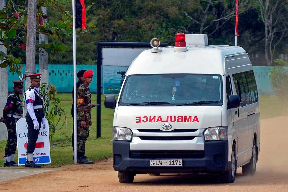 An ambulance transports victims of a helicopter crash, in Maduru Oya, east of capital Colombo. (File/AFP)